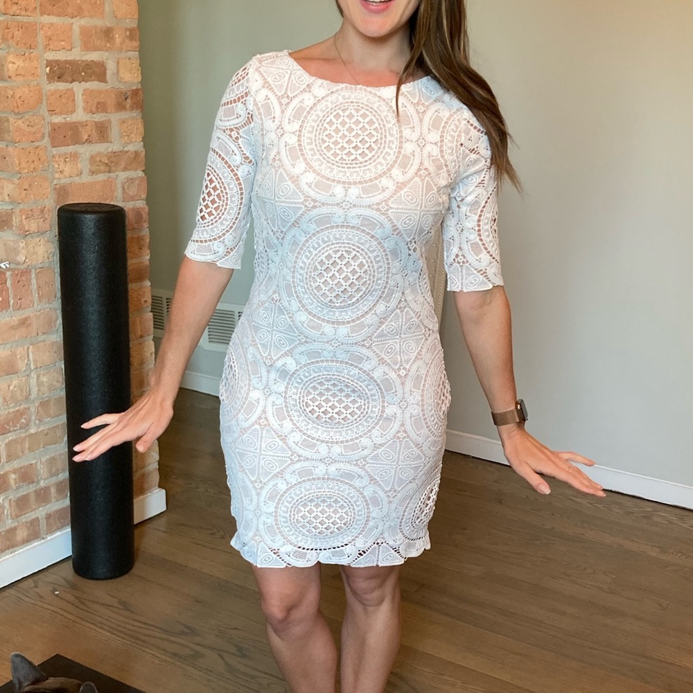 Beautiful White Crocheted Lined Dress